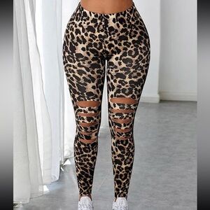 Ripped Cut Out Leopard Print Leggings